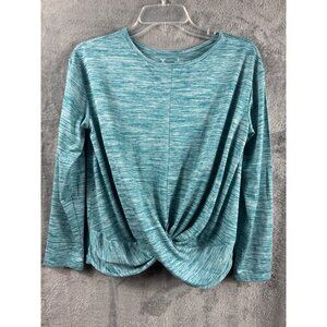 Xersion Womens Quick-Dri Blue Heathered Twist Front Long Sleeve Top L